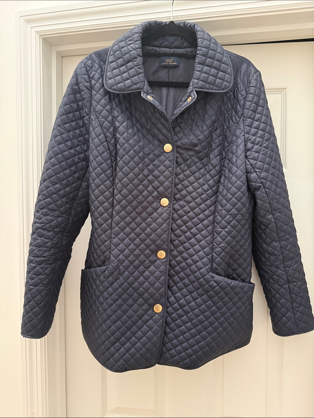 Brooks Brothers Quilted Navy Women's Jacket with Gold Buttons